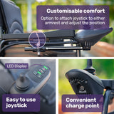 EQUIPMED Electric Wheelchair Folding, Airline Approved, Long Range, Lithium Battery, 24' Rear Wheels, Black - Close-Up Angle