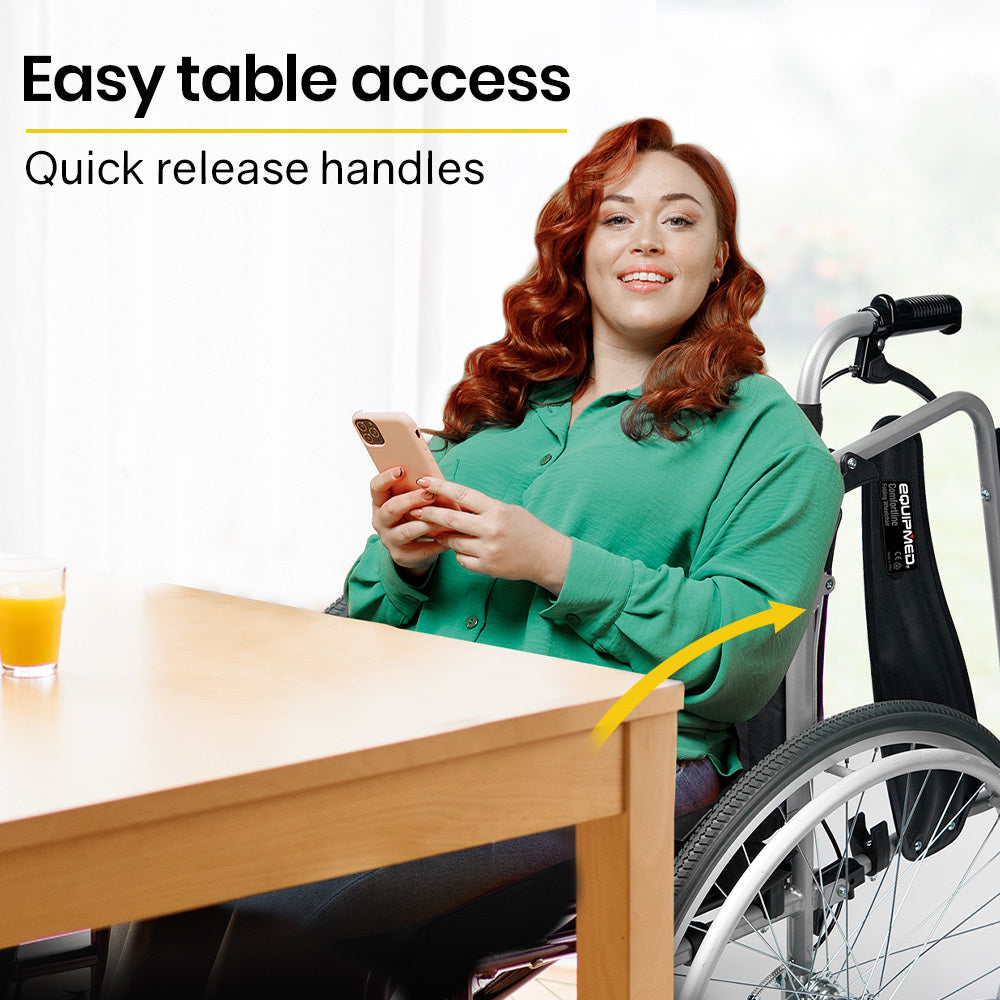 EQUIPMED Folding Wheelchair XXL Extra-Wide Bariatric Seat , Aluminium Frame, 150kg Capacity, 24 Inch Wheels, Park Brakes, Black