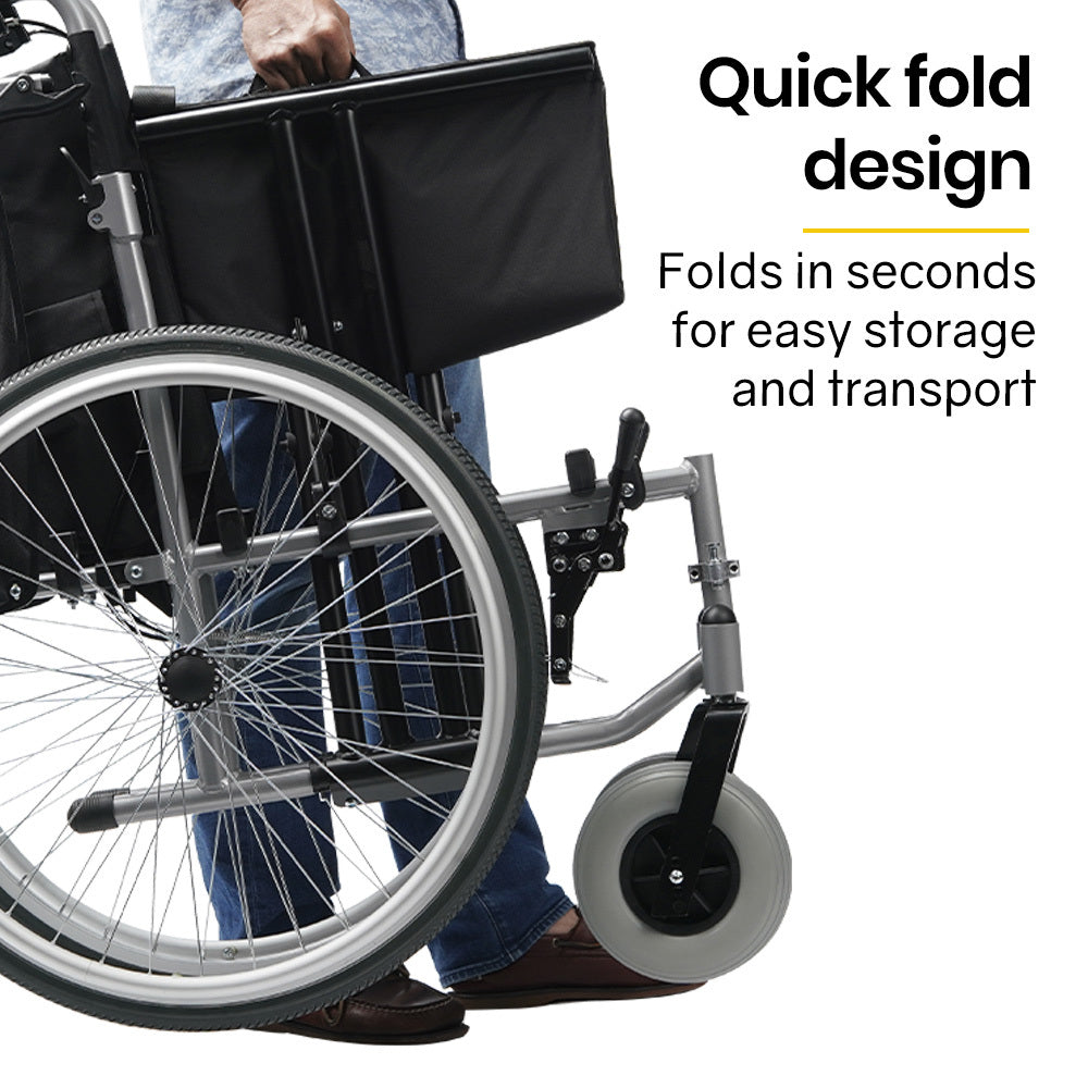 EQUIPMED Folding Wheelchair XXL Extra-Wide Bariatric Seat , Aluminium Frame, 150kg Capacity, 24 Inch Wheels, Park Brakes, Black