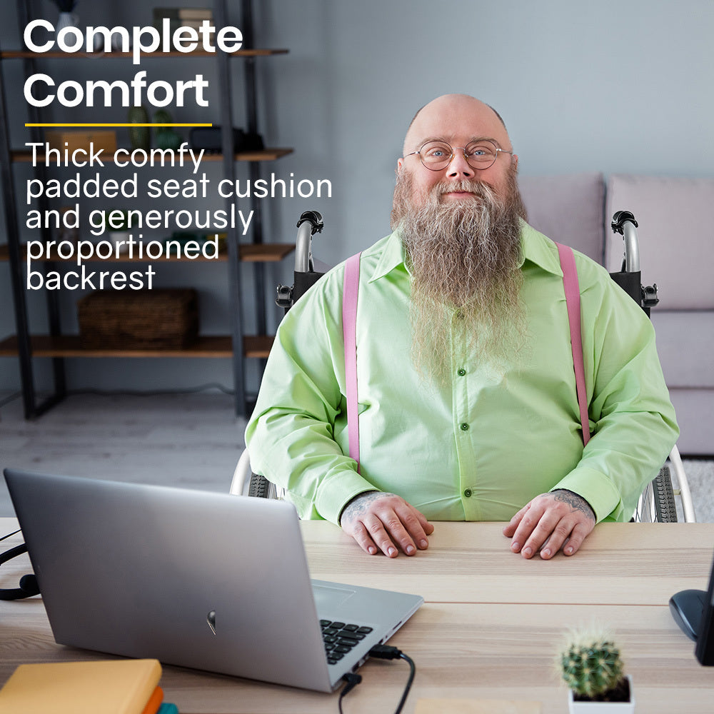 EQUIPMED Folding Wheelchair XXL Extra-Wide Bariatric Seat , Aluminium Frame, 150kg Capacity, 24 Inch Wheels, Park Brakes, Black