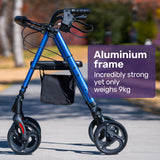 EQUIPMED 4 Wheel Lightweight Rollator Walker, Aluminium Frame, Seat, Carry Bag, for Seniors, Blue - Front View