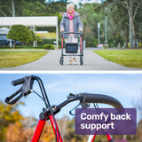 EQUIPMED 4 Wheel Lightweight Rollator Walker, Aluminium Frame, Seat, Carry Bag, for Seniors, Red - 45-Degree Angle