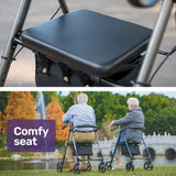 EQUIPMED 4 Wheel Lightweight Rollator Walker, Aluminium Frame, Seat, Carry Bag, for Seniors, Titanium Style - Low Angle