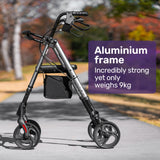 EQUIPMED 4 Wheel Lightweight Rollator Walker, Aluminium Frame, Seat, Carry Bag, for Seniors, Titanium Style - Front View