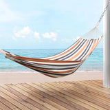 Gardeon Hammock Bed Outdoor Camping Hammocks Beige Grey - Close-Up Angle
