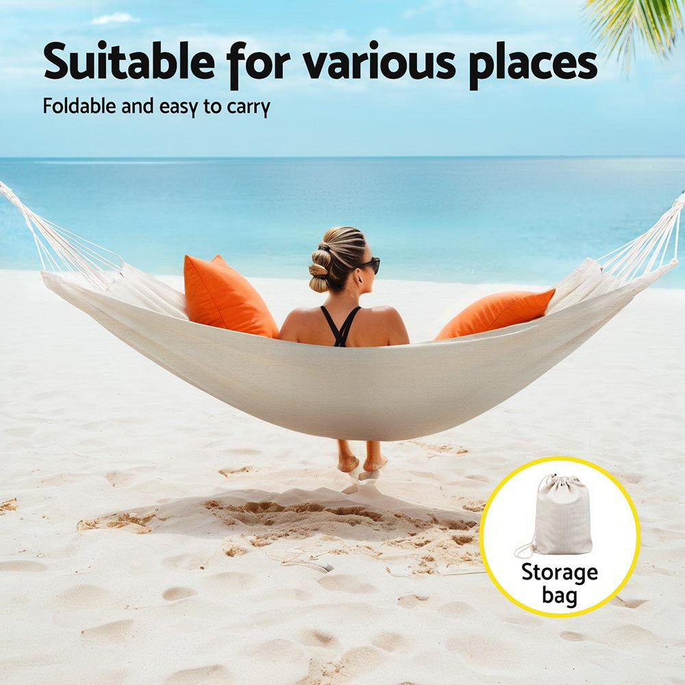 Gardeon Portable Double Hammock with Travel Bag - Cream Outdoor Relaxation Chair
