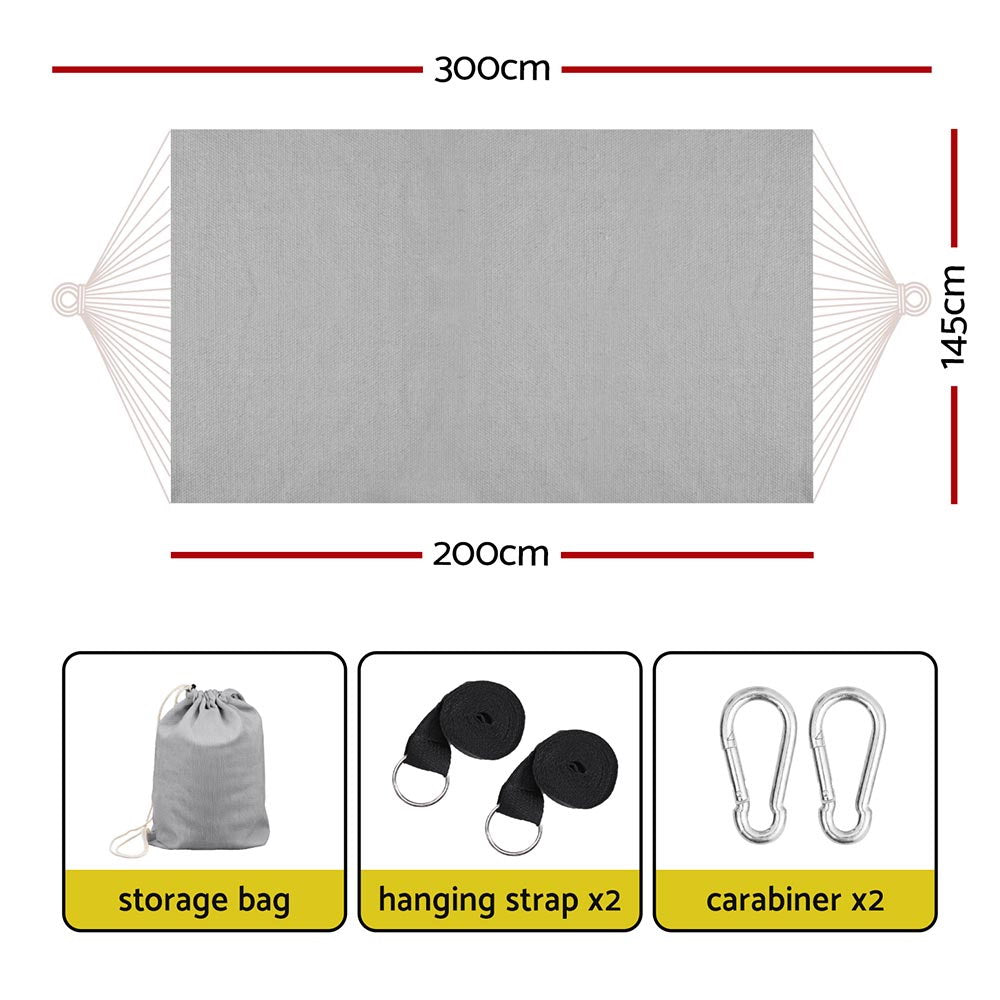 Gardeon Portable Double Hammock Bed with Carry Bag for Outdoor Relaxation - Grey