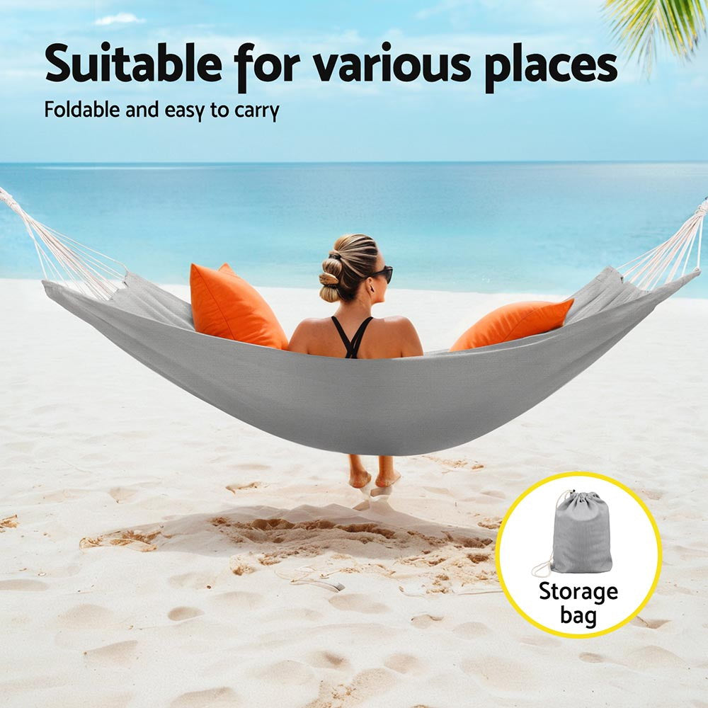 Gardeon Portable Double Hammock Bed with Carry Bag for Outdoor Relaxation - Grey