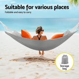 Gardeon Portable Double Hammock Bed with Carry Bag for Outdoor Relaxation - Grey - 45-Degree Angle