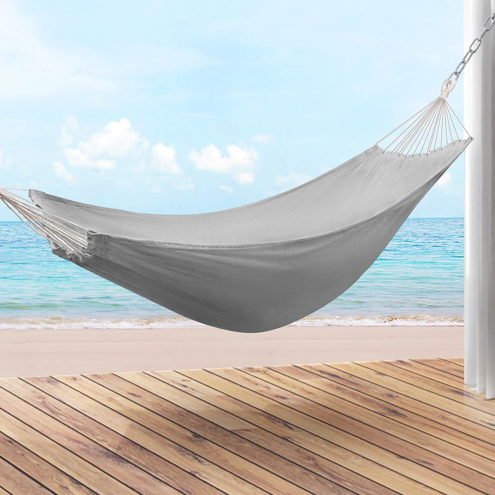 Gardeon Portable Double Hammock Bed with Carry Bag for Outdoor Relaxation - Grey
