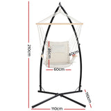 Gardeon Hammock Chair with Steel Stand Armrest Outdoor Hanging Cream - Front View