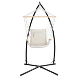 Gardeon Hammock Chair with Steel Stand Armrest Outdoor Hanging Cream - Side View