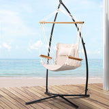 Gardeon Hammock Chair with Steel Stand Armrest Outdoor Hanging Cream - Low Angle