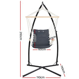 Gardeon Hammock Chair with Steel Stand Armrest Outdoor Hanging Grey - Front View