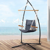 Gardeon Hammock Chair with Steel Stand Armrest Outdoor Hanging Grey - Low Angle