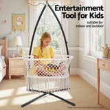 Gardeon Hammock Chair Cotton Swing Chair Outdoor Indoor Cream - Rear View