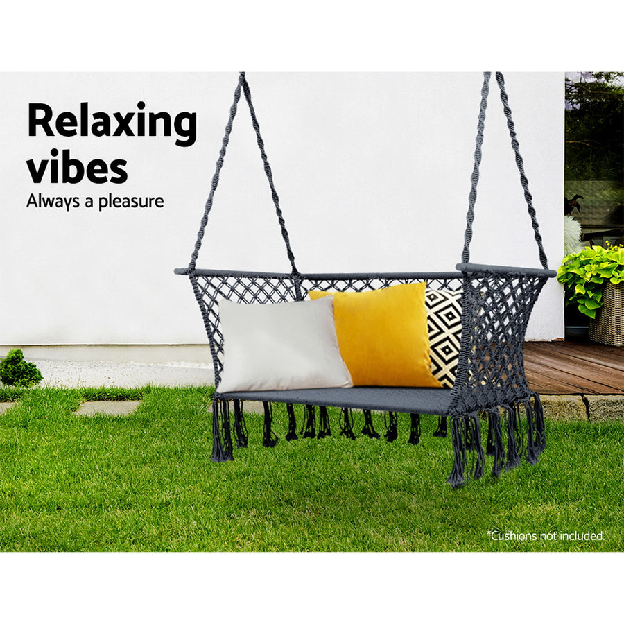 Gardeon Hammock Chair Outdoor Portable Camping Hammocks 2 Person Grey, image 3