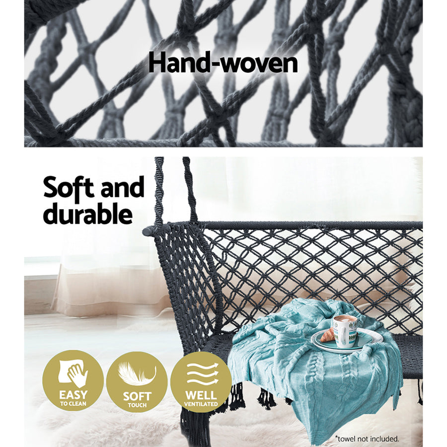 Gardeon Hammock Chair Outdoor Portable Camping Hammocks 2 Person Grey, image 4