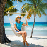 Gardeon Hammock Chair Outdoor Hanging Camping Mesh Indoor Cream - Top-Down View