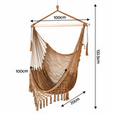 Gardeon Hammock Chair Camping Hanging Chair with Spreader Bar Tassels Brown - Front View