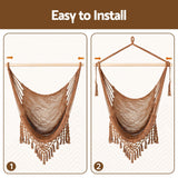 Gardeon Hammock Chair Camping Hanging Chair with Spreader Bar Tassels Brown - Close-Up Angle