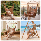 Gardeon Hammock Chair Camping Hanging Chair with Spreader Bar Tassels Brown - Low Angle