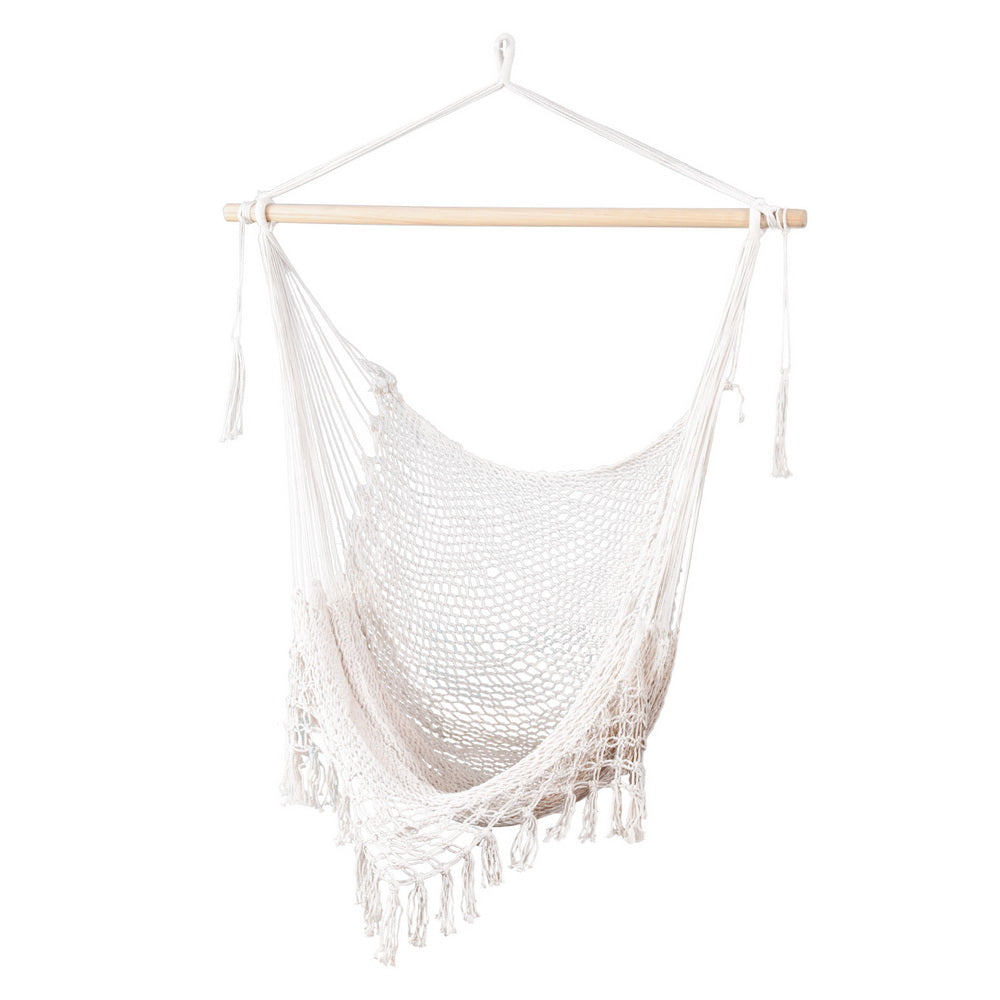 Gardeon Cream Mesh Hammock Chair Swing for Camping and Relaxation