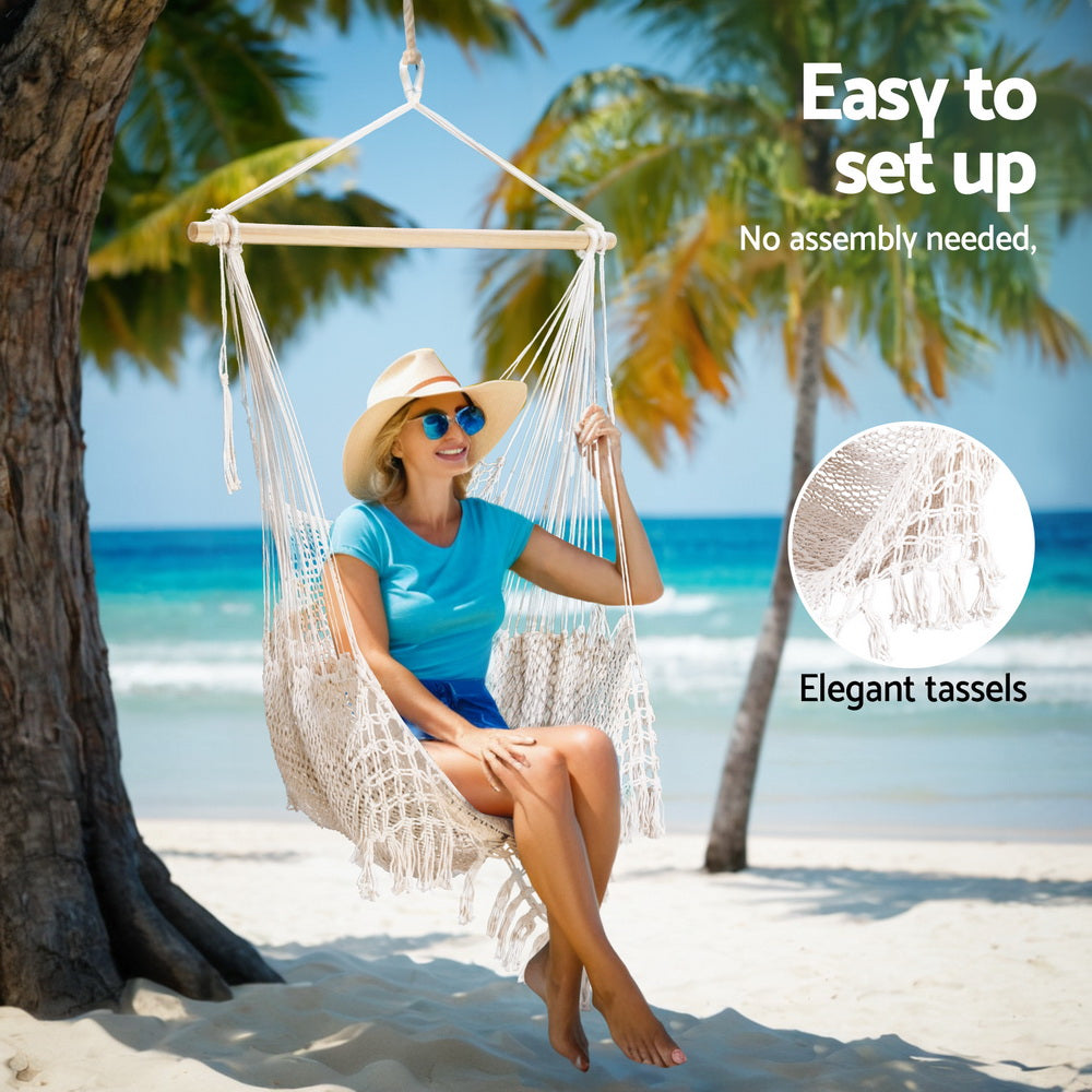 Gardeon Cream Mesh Hammock Chair Swing for Camping and Relaxation
