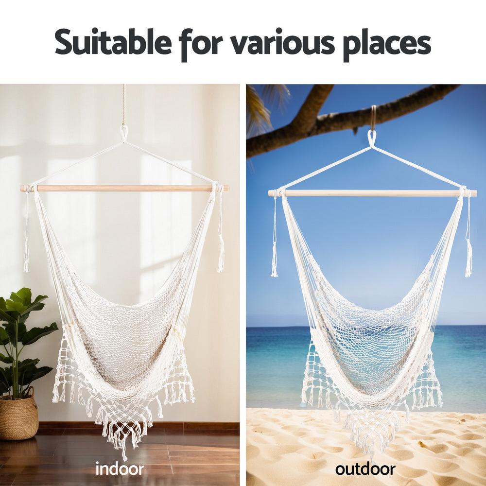 Gardeon Cream Mesh Hammock Chair Swing for Camping and Relaxation