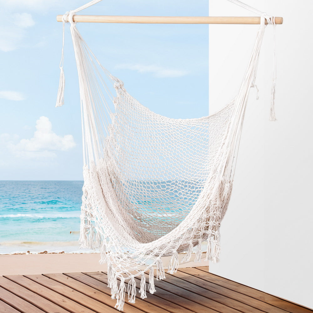 Gardeon Cream Mesh Hammock Chair Swing for Camping and Relaxation