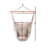 Gardeon Hammock Chair Outdoor Camping Hanging Hammocks Cushion Pillow Cream - Front View