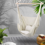 Gardeon Hammock Chair Outdoor Camping Hanging Hammocks Cushion Pillow Cream - Close-Up Angle