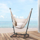 Gardeon Hammock Chair Outdoor Camping Hanging with Stand Cream - Close-Up Angle