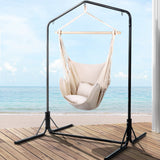 Gardeon Outdoor Hammock Chair with Stand Hanging Hammock with Pillow Cream - Low Angle