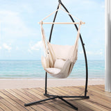 Gardeon Hammock Chair Outdoor Camping Hanging with Steel Stand Cream - Close-Up Angle