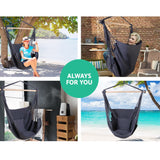 Gardeon Hammock Chair Outdoor Camping Hanging Hammocks Cushion Pillow Grey - Side View