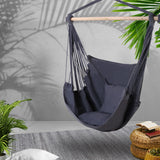 Gardeon Hammock Chair Outdoor Camping Hanging Hammocks Cushion Pillow Grey - Low Angle