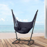 Gardeon Hammock Chair Outdoor Camping Hanging with Stand Grey - Close-Up Angle