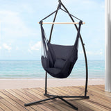 Gardeon Hammock Chair Outdoor Camping Hanging with Steel Stand Grey - Close-Up Angle