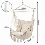 Gardeon Hammock Chair Camping Macrame Hanging Swing Cushions Metal Bar Cream - Front View