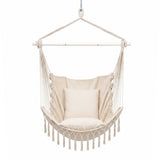 Gardeon Hammock Chair Camping Macrame Hanging Swing Cushions Metal Bar Cream - Side View