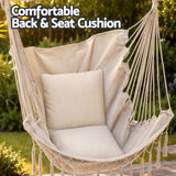 Gardeon Hammock Chair Camping Macrame Hanging Swing Cushions Metal Bar Cream - Rear View