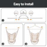 Gardeon Hammock Chair Camping Macrame Hanging Swing Cushions Metal Bar Cream - Close-Up Angle