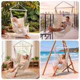 Gardeon Hammock Chair Camping Macrame Hanging Swing Cushions Metal Bar Cream - Low Angle