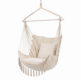 Gardeon Hammock Chair Camping Macrame Hanging Swing Cushions Metal Bar Cream