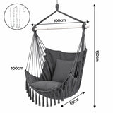 Gardeon Hammock Chair Camping Macrame Hanging Swing Cushions Metal Bar Grey