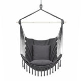 Gardeon Hammock Chair Camping Macrame Hanging Swing Cushions Metal Bar Grey - Side View