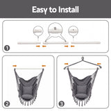 Gardeon Hammock Chair Camping Macrame Hanging Swing Cushions Metal Bar Grey - Close-Up Angle