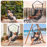 Gardeon Hammock Chair Camping Macrame Hanging Swing Cushions Metal Bar Grey