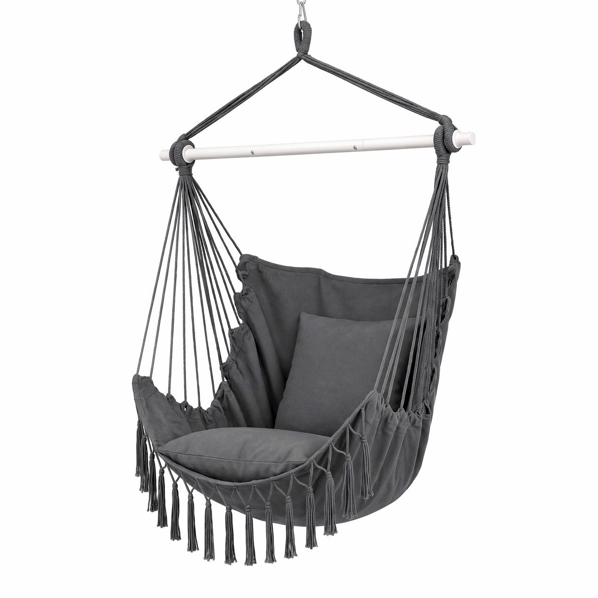 Gardeon Hammock Chair Camping Macrame Hanging Swing Cushions Metal Bar Grey